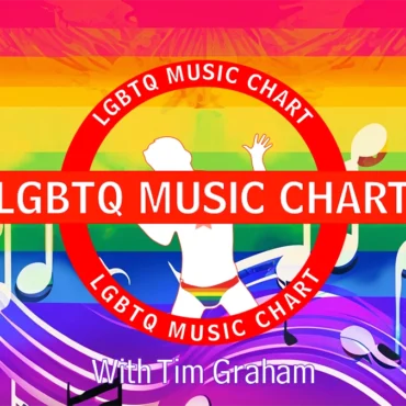 LGBTQ Music Chart logo with LGBTQ colours in the background with music notes