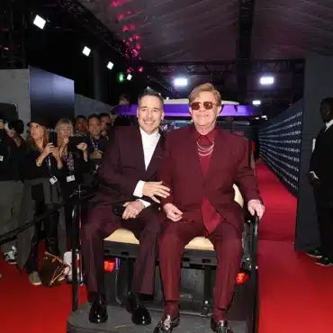 Toronto, Ontario - 06 September 2024: (L-R) David Furnish and Elton John attend the World Premiere of Disney+ Documentary “Elton John: Never Too Late” at Toronto International Film Festival at Roy Thomson Hall on September 06, 2024 in Toronto, Ontario. (Photo by Sonia Recchia/Getty Images for Disney)